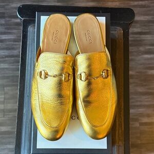 Gucci Metallic Gold Mules